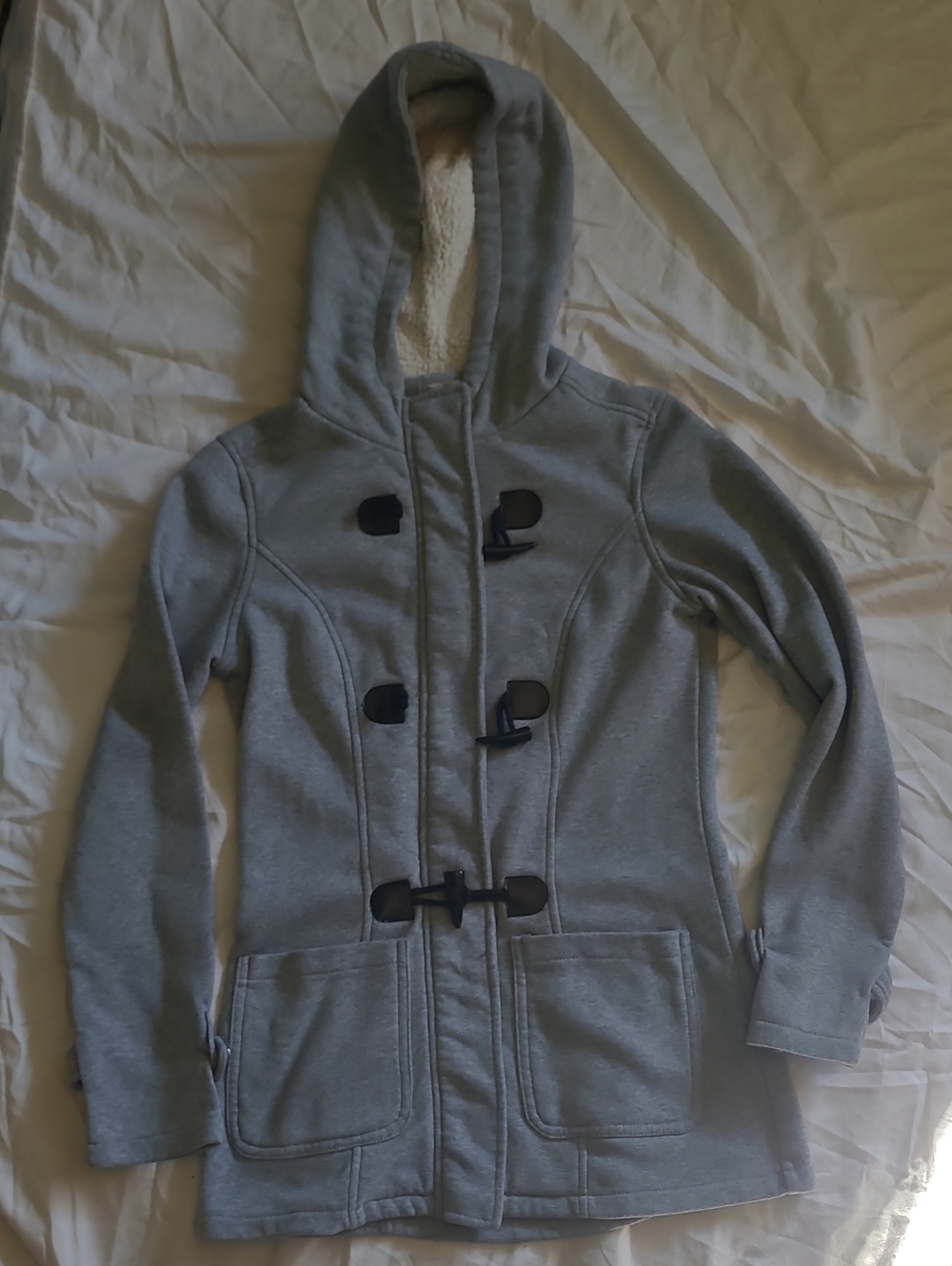 Doublju Gray Hooded Toggle Trench Coat